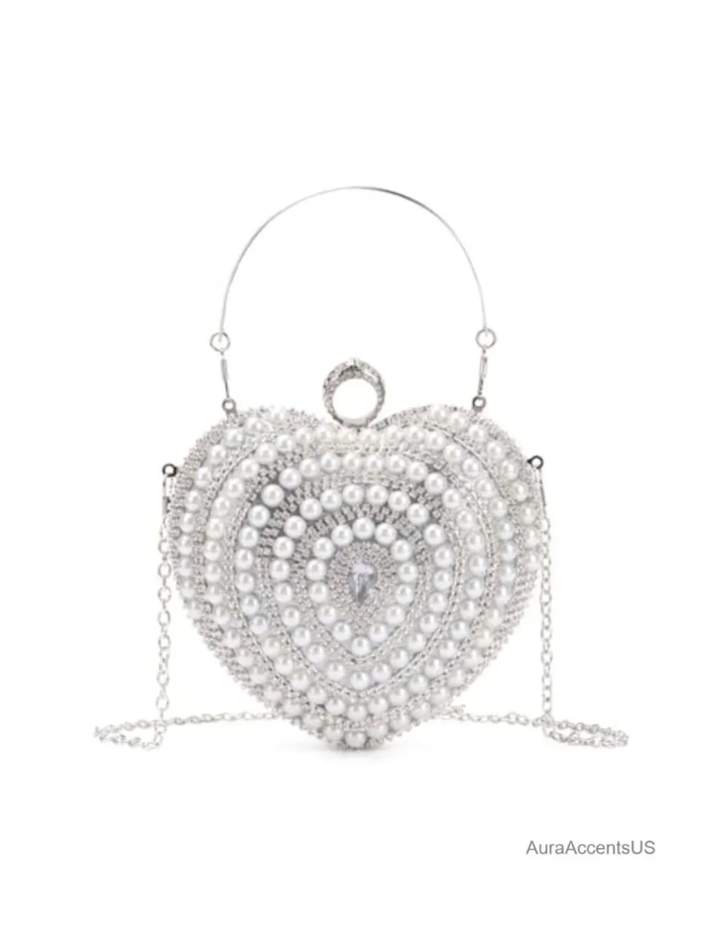 Heart Shape Pearl Crystal Clutch Evening Bag Wedding Prom Party Purse